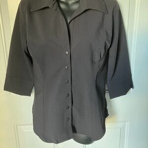 THREESIXTYFIVE 3/4 Sleeve Length Black Button Down Blouse Size S (T100)